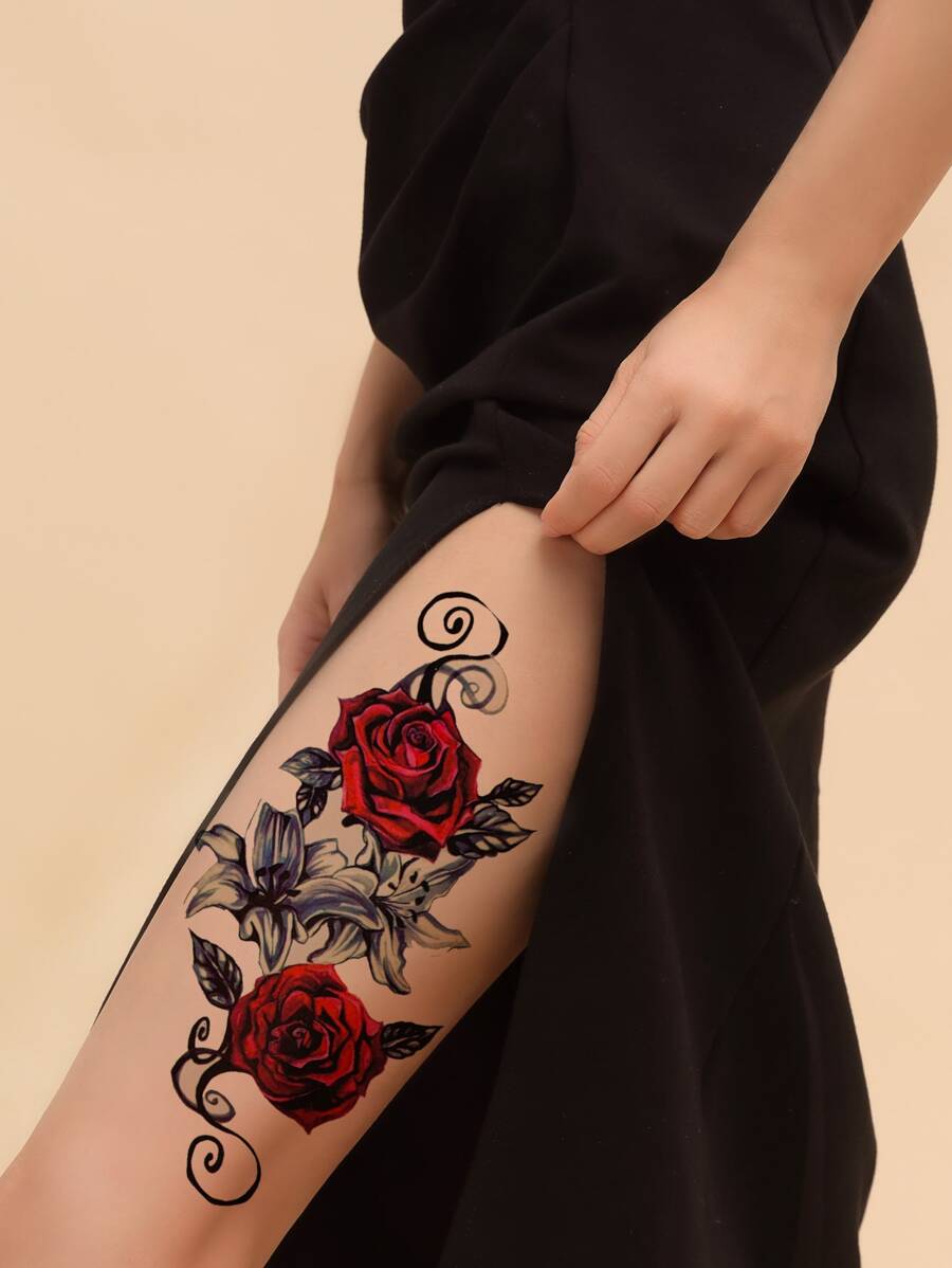 2pcs Rose Patterned Temporary Tattoo Stickers - Multicolor - View 1