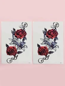2pcs Rose Patterned Temporary Tattoo Stickers - Multicolor - View 2