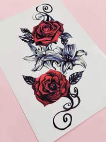 2pcs Rose Patterned Temporary Tattoo Stickers - Multicolor - View 5