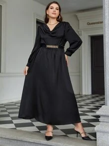 Modelyn Plus Draped Tie Back Dress - Black - View 3