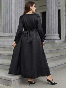 Modelyn Plus Draped Tie Back Dress - Black - View 2