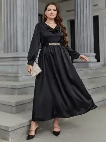 Modelyn Plus Draped Tie Back Dress - Black - View 1