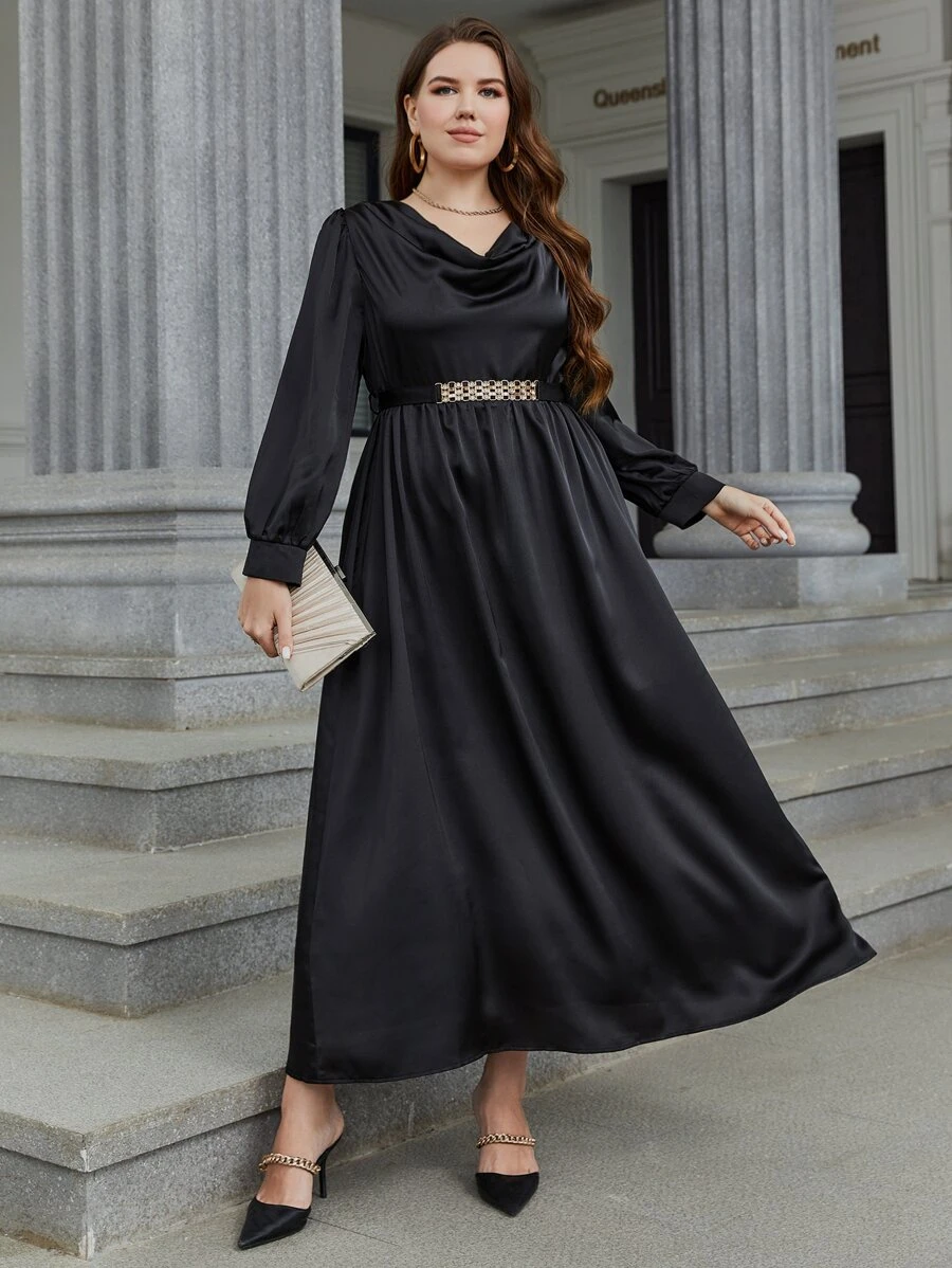 Modelyn Plus Draped Tie Back Dress - Black - View 1