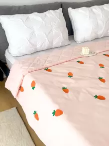 Carrot Embroidered Quilted Bedspread - Pink - View 4