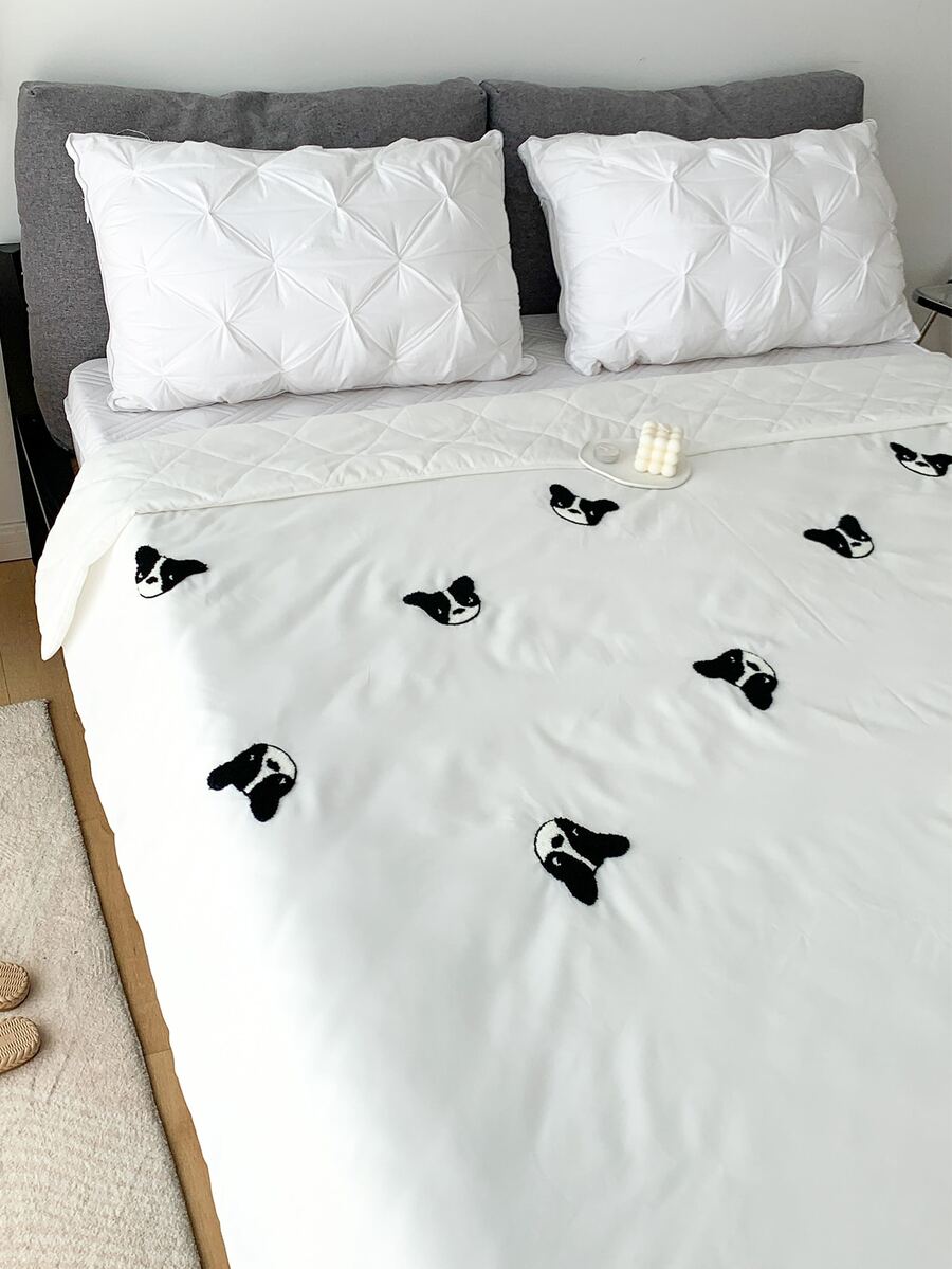 Khăn trải giường thêu hình con chó - trắng - Xem 1