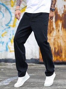 Manfinity EMRG Men Cotton Letter Graphic Straight Leg Jeans - Black - View 8