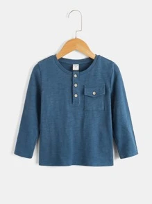 SHEIN Toddler Boys Button Front Half Placket Tee - Blue - View 1