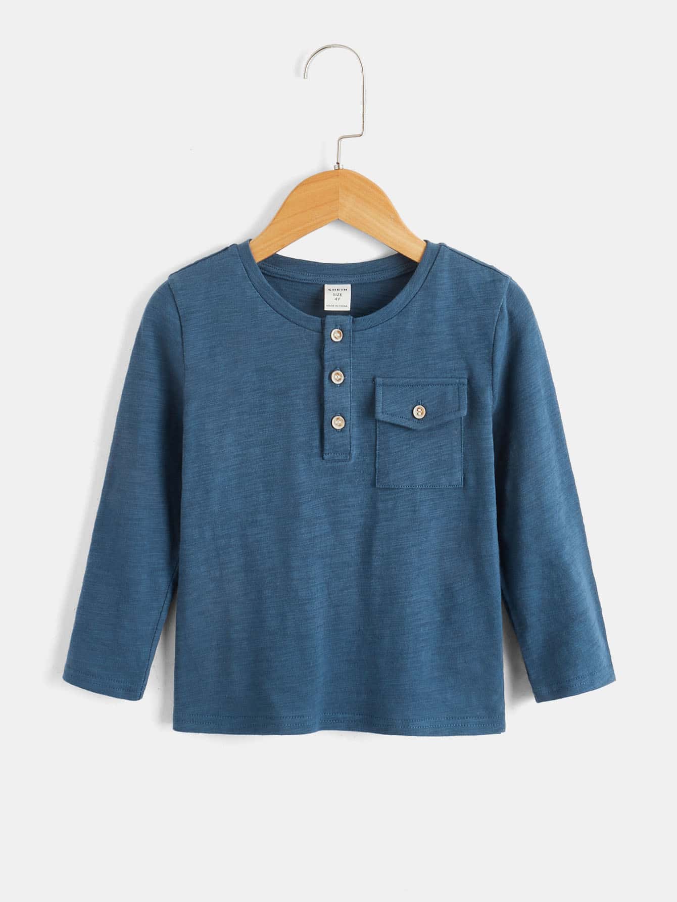 SHEIN Toddler Boys Button Front Half Placket Tee - Blue - View 1