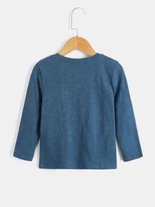SHEIN Toddler Boys Button Front Half Placket Tee - Blue - View 2
