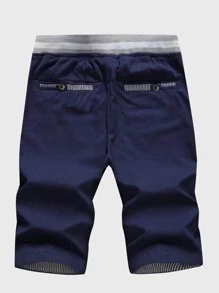 Manfinity Homme Hombre Pantalones cortos con cordón y parches, de bloques de colores azul real - Azul Marino - Ver 2