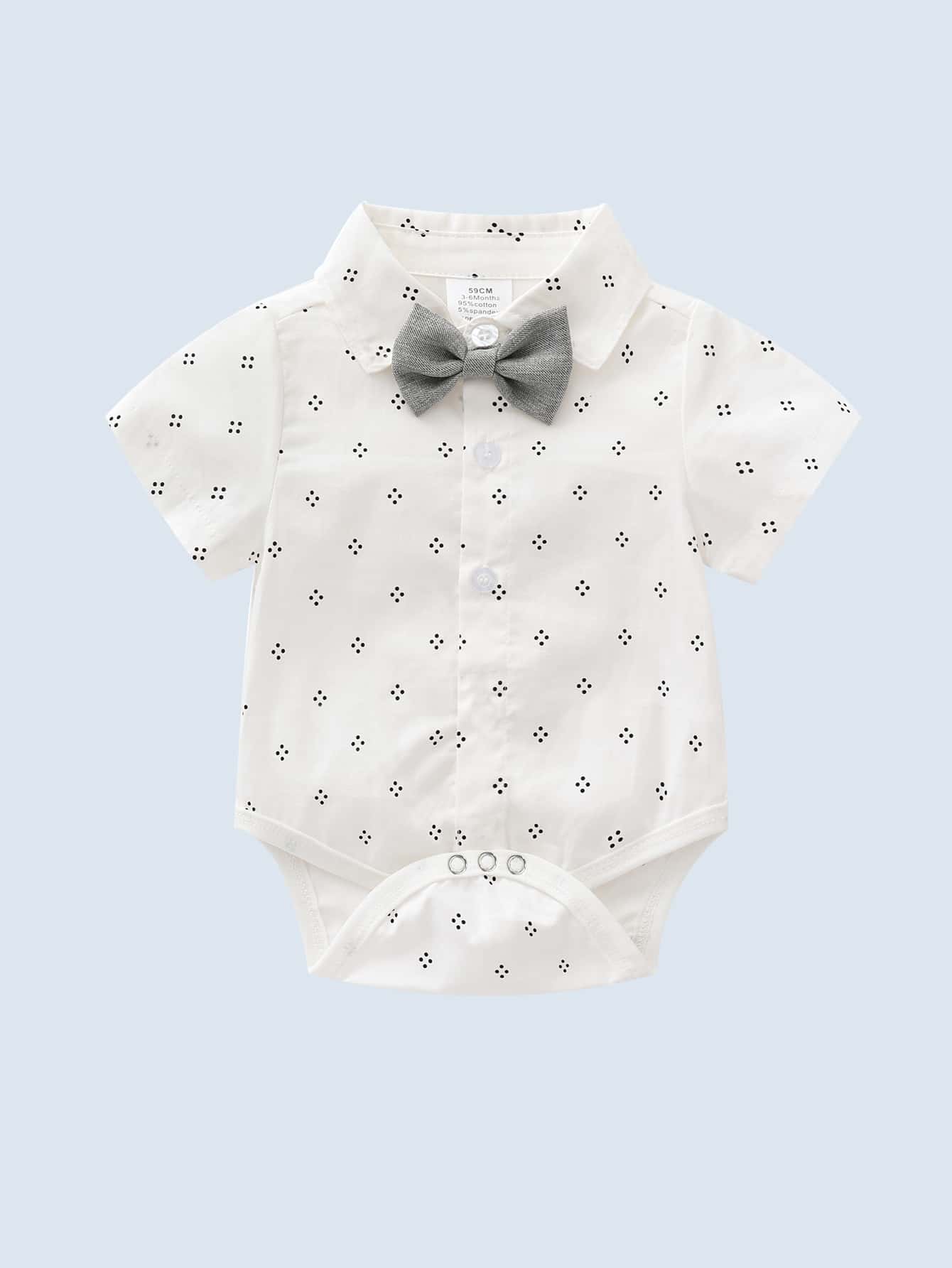 Baby Boy Polka Dot Print Bow Front Bodysuit - White - View 1