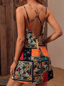 SHEIN VCAY Vestido de tirantes con estampado de retazo - Multicolor - Ver 1