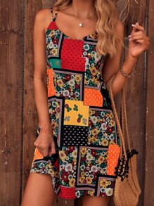 SHEIN VCAY Vestido de tirantes con estampado de retazo - Multicolor - Ver 2