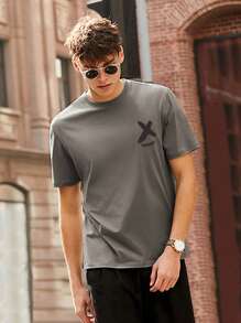 Men Drop Shoulder Letter Graphic Tee - Dark Grey - View 4