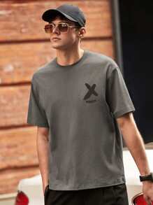 Men Drop Shoulder Letter Graphic Tee - Dark Grey - View 5