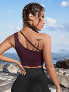 One Shoulder Crop Sports Bra - Purple - View 2