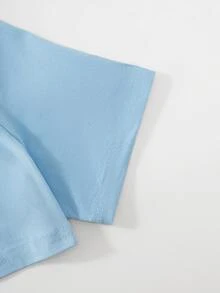 High Low Hem Tee & Letter Graphic Cami Romper - Blue - View 3