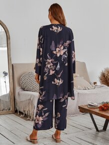 Bộ áo choàng in hoa & áo ba lỗ & quần PJ / Bộ Pyjama - Nhiều màu - Xem 2