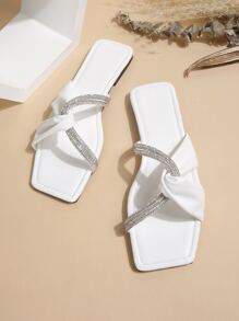 Xăng đan trượt quyến rũ cho nữ, Xăng đan ngoài trời trang trí bằng đá trang trí xoắn - trắng - Xem 4