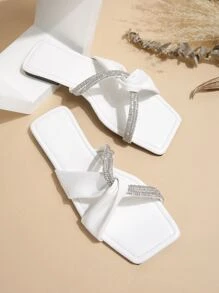 Xăng đan trượt quyến rũ cho nữ, Xăng đan ngoài trời trang trí bằng đá trang trí xoắn - trắng - Xem 5