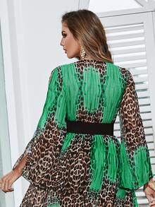 Glamaker 豹紋印花腰帶高衩洋裝 - 彩色 - 查看 2