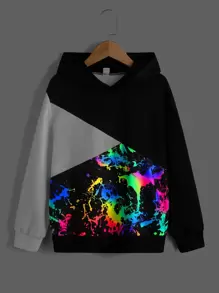 SHEIN 青少年男孩反光泼墨印花卫衣 - 彩色 - 查看 1