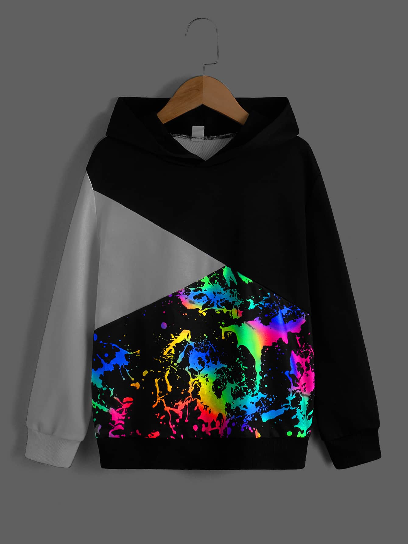 SHEIN 青少年男孩反光泼墨印花卫衣 - 彩色 - 查看 1