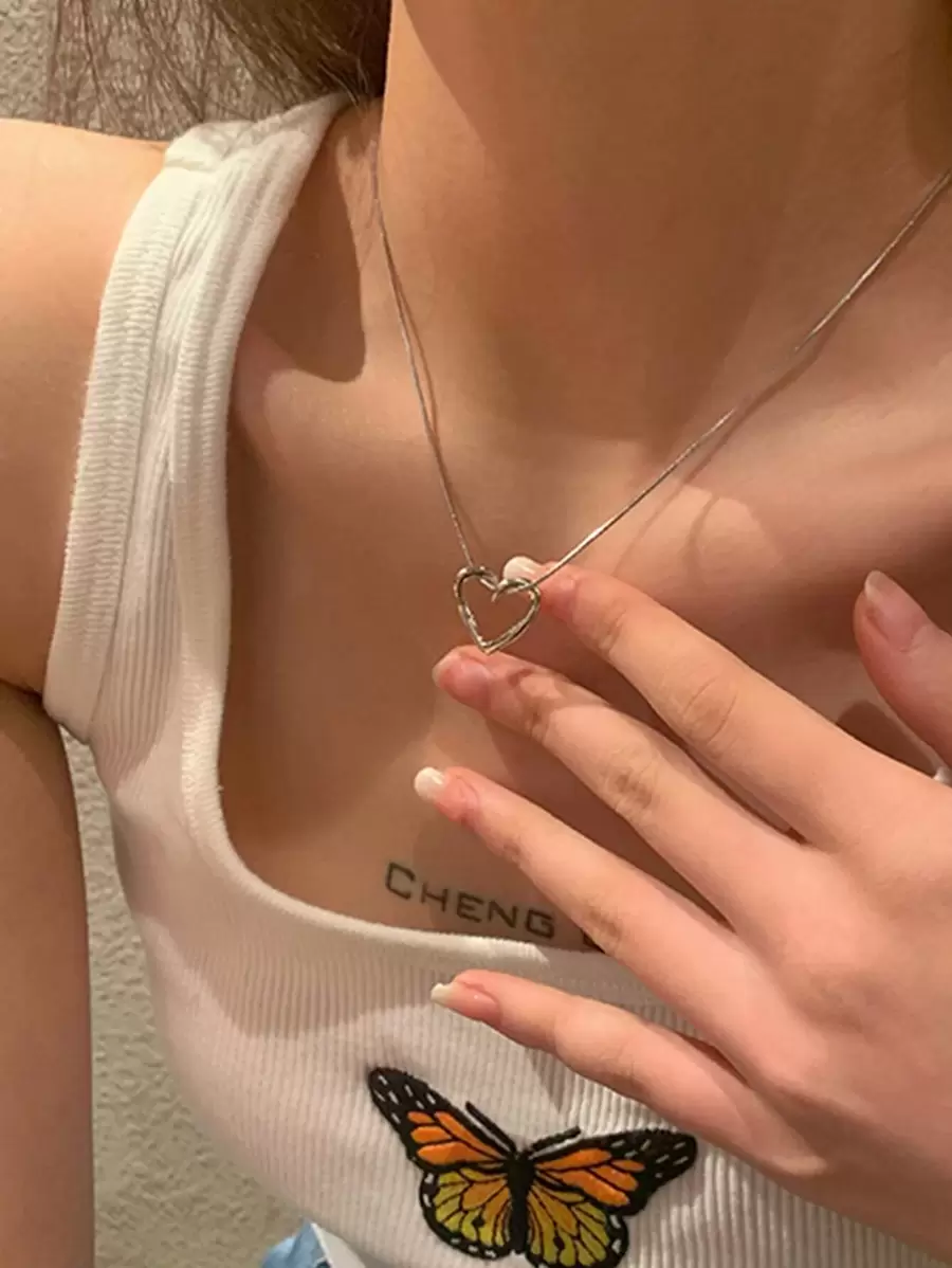 17KM 心形吊坠项链 情人节、妈妈、母亲、母亲节、礼物 - 銀色 - 查看 1