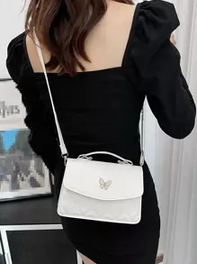 幾何格紋衍縫蝴蝶裝飾翻蓋方包