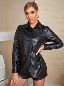 Abrigo con botón delantero PU