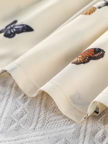 SHEIN 小女童蝴蝶圖案打褶荷葉袖襯衫 - 杏色 - 查看 6