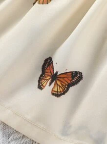 SHEIN 小女童蝴蝶圖案打褶荷葉袖襯衫 - 杏色 - 查看 7