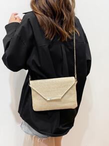 Bolso de cena de lujo, bolso de noche Glamoroso, elegante, exquisito, silencioso Decoración de metal de lujo Bolso de paja con cadena con solapa Bolso cuadrado para dama, mujer, para fiestera Perfecto para fiesta, boda, graduación, cena/banquete, cena/banquete, el mejor regalo para mujeres Mamá Profesora Amiga Dama de honor