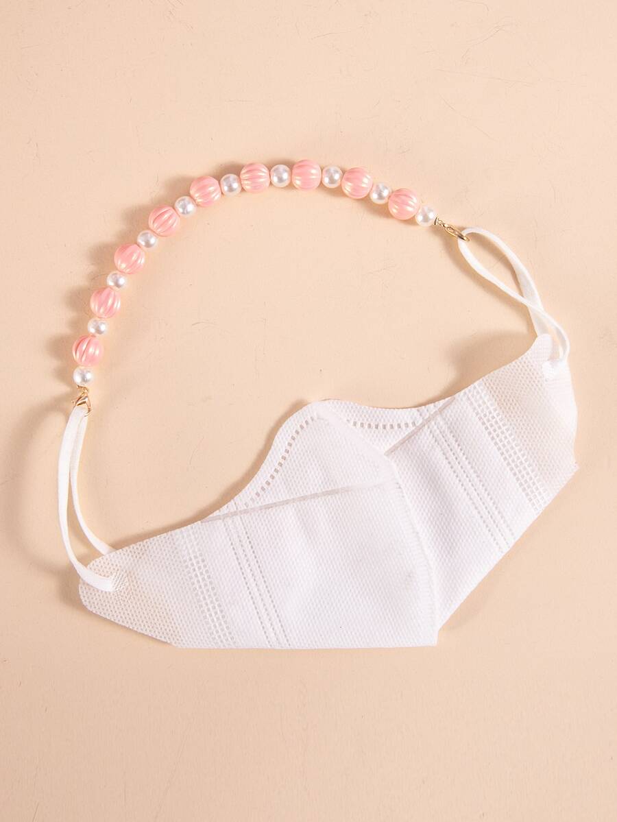 Faux Pearl Decor Beaded Face Covering Chain - Watermelon Pink - View 1