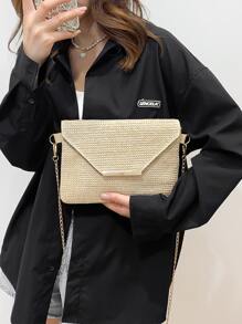 Bolso de cena de lujo, bolso de noche Glamoroso, elegante, exquisito, silencioso Decoración de metal de lujo Bolso de paja con cadena con solapa Bolso cuadrado para dama, mujer, para fiestera Perfecto para fiesta, boda, graduación, cena/banquete, cena/banquete, el mejor regalo para mujeres Mamá Profesora Amiga Dama de honor