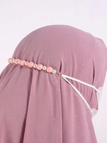 Faux Pearl Decor Beaded Face Covering Chain - Watermelon Pink - View 2