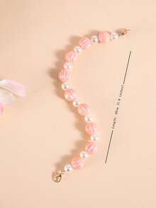 Faux Pearl Decor Beaded Face Covering Chain - Watermelon Pink - View 3