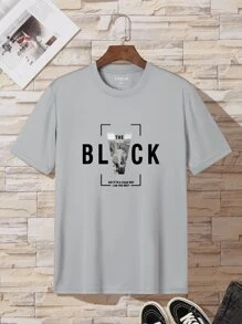 Manfinity Dauomo Hombres Camiseta con estampado de slogan - Gris Claro - Ver 3