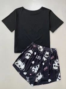 熊貓印花T恤和短褲睡衣套裝 - 彩色 - 查看 2