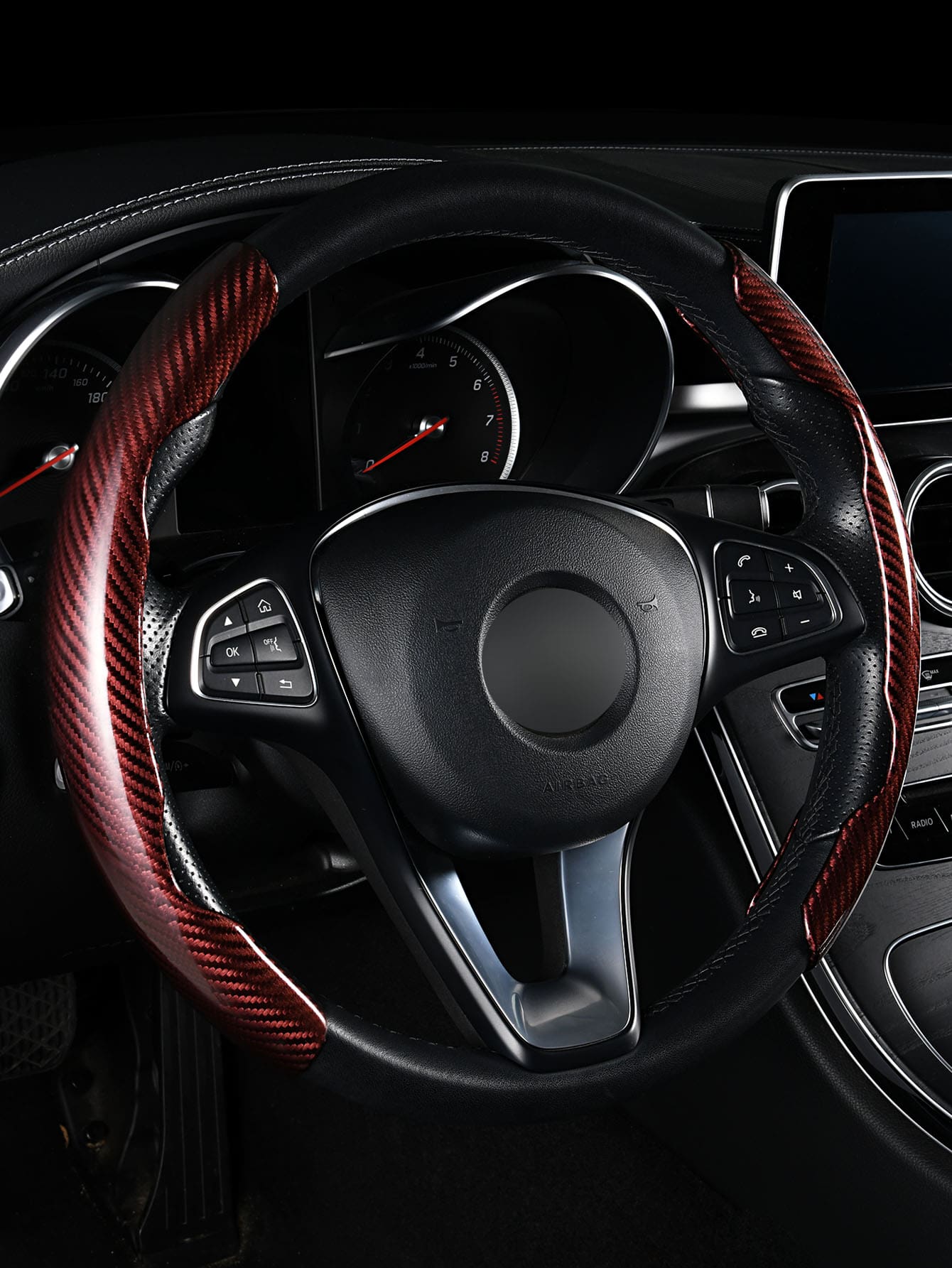 2入組卡扣式汽車方向盤套 - 酒紅色 - 查看 1