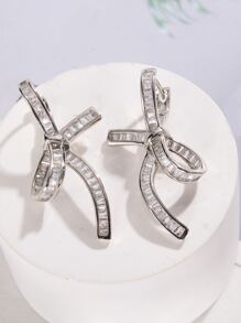 1pair Glamorous Cubic Zirconia Bow Design Stud Earrings For Women For Daily Decoration - Multicolor - View 1