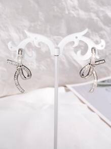 1pair Glamorous Cubic Zirconia Bow Design Stud Earrings For Women For Daily Decoration - Multicolor - View 2