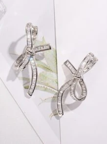 1pair Glamorous Cubic Zirconia Bow Design Stud Earrings For Women For Daily Decoration - Multicolor - View 3