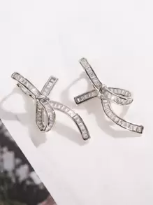 1pair Glamorous Cubic Zirconia Bow Design Stud Earrings For Women For Daily Decoration - Multicolor - View 4