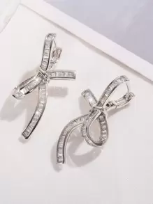 1pair Glamorous Cubic Zirconia Bow Design Stud Earrings For Women For Daily Decoration - Multicolor - View 5