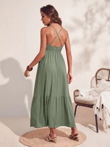 SHEIN VCAY 交叉露背荷葉邊吊帶洋裝 - 薄荷綠 - 查看 2