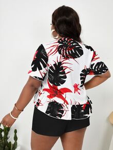 SHEIN SXY Plus Tropical Print Knot Front Top & Belted Shorts - Multicolor - View 2