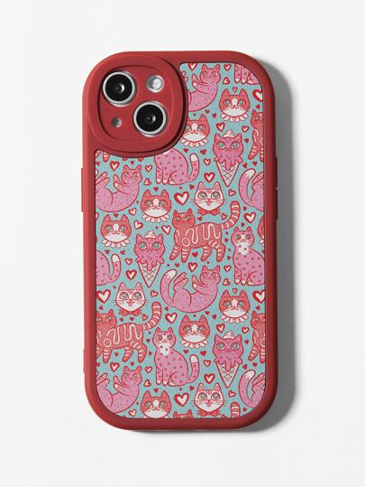 Pink Owlet Funda de teléfono con diseño de gato de dibujos animados estilo "Girlcore" artístico, para vacaciones