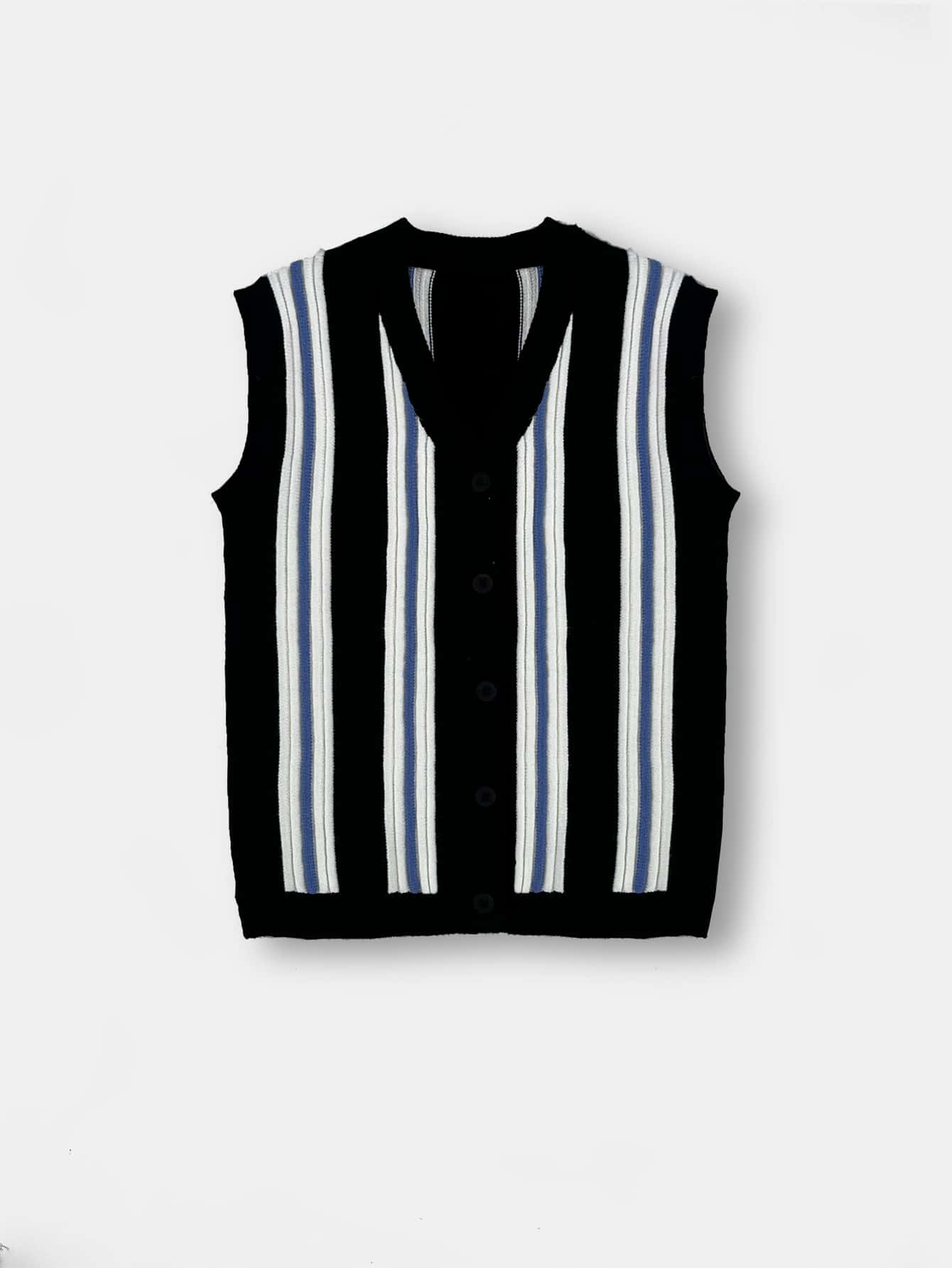 Boys Vertical Stripe Pattern Vest Cardigan - Black and White - View 1