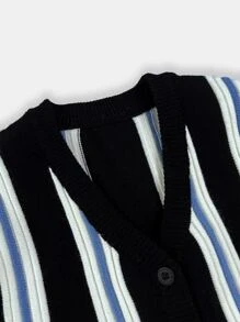 Boys Vertical Stripe Pattern Vest Cardigan - Black and White - View 4